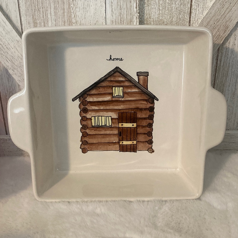 Rae Dunn Ceramic Square Baking Dish with Cabin Design
